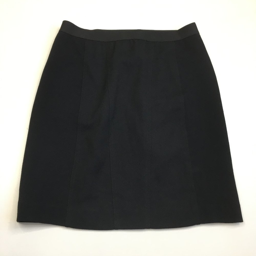 THEORY Black Textured/Solid Fabric Wool Blend Waistband Trim Skirt